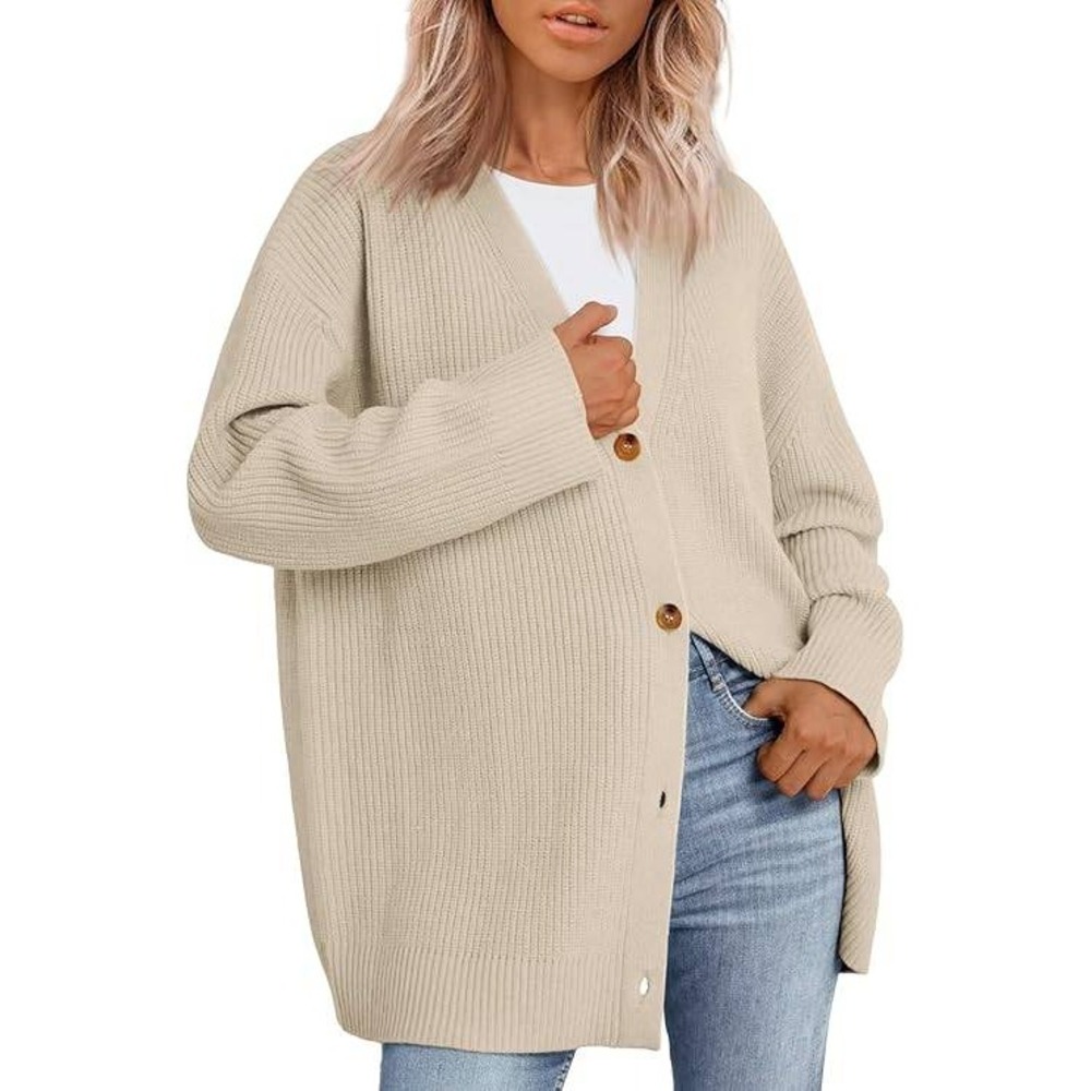 BTFBM Womens Cream Ribbed Knit Button Front Cardigan Sweater Size S